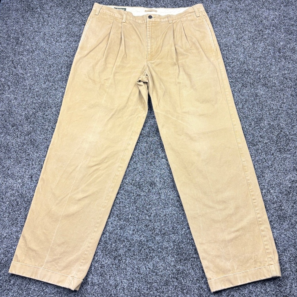 Orvis Double Pleated Chino Pants Mens 38 x 30 Tan Khaki 100 Cotton Cuffed Twill